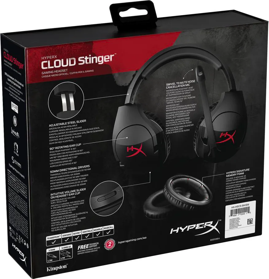 KINGSTON Cuffie con Microfono Gaming colore Nero - HX-HSCS-BK/EM Cloud  Stinger