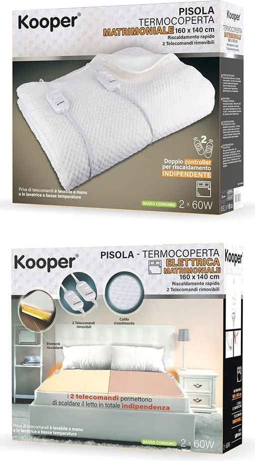 Pisolona termocoperta elettrica matrimoniale alveare 230v 60wx2, bianco -  Kooper by Gal - Acquista su Ventis.