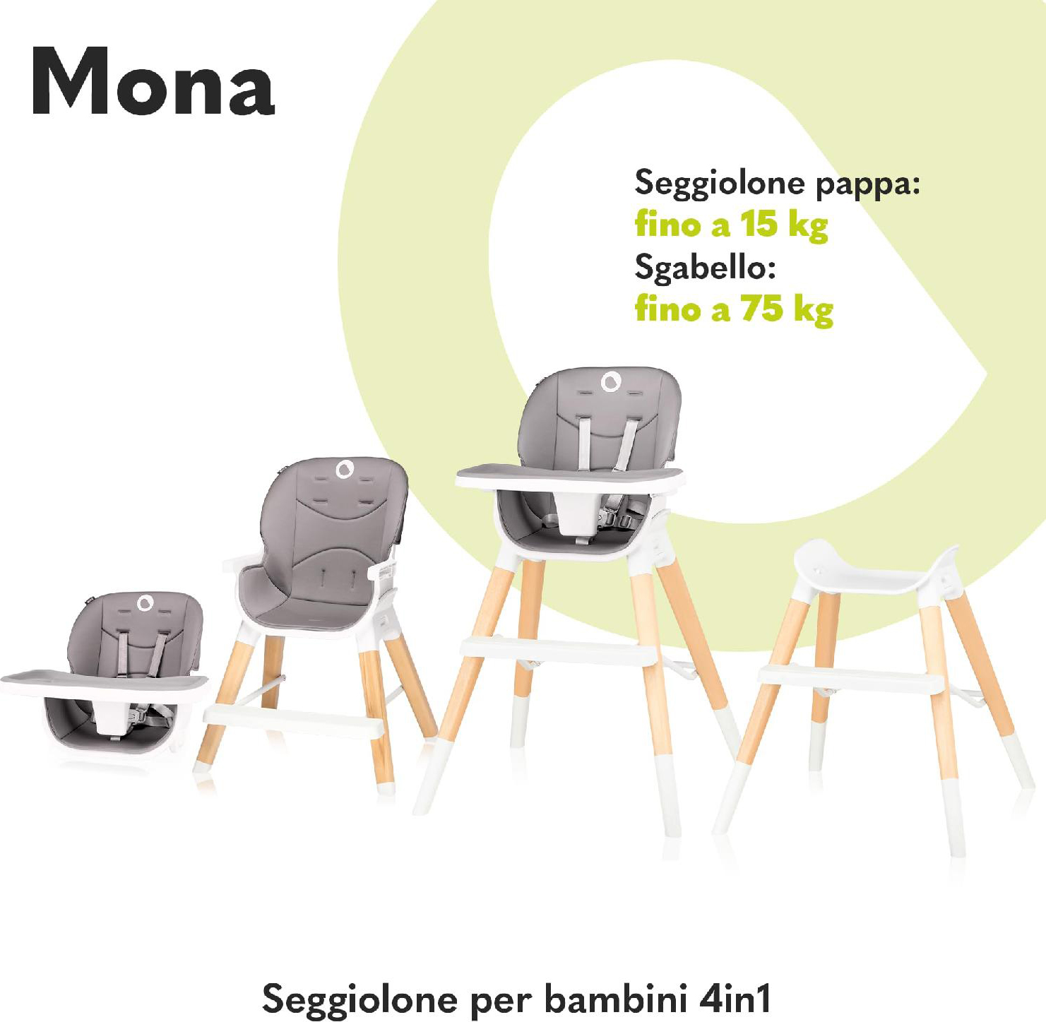 Lionelo Mona Seggiolone Pappa 6M 75 Kg Evolutivo colore Grey Stone