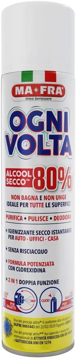 Mafra Ogni Volta Alcool Secco 80% Igienizzante Spray 300 Ml 12 Pezzi - H1122