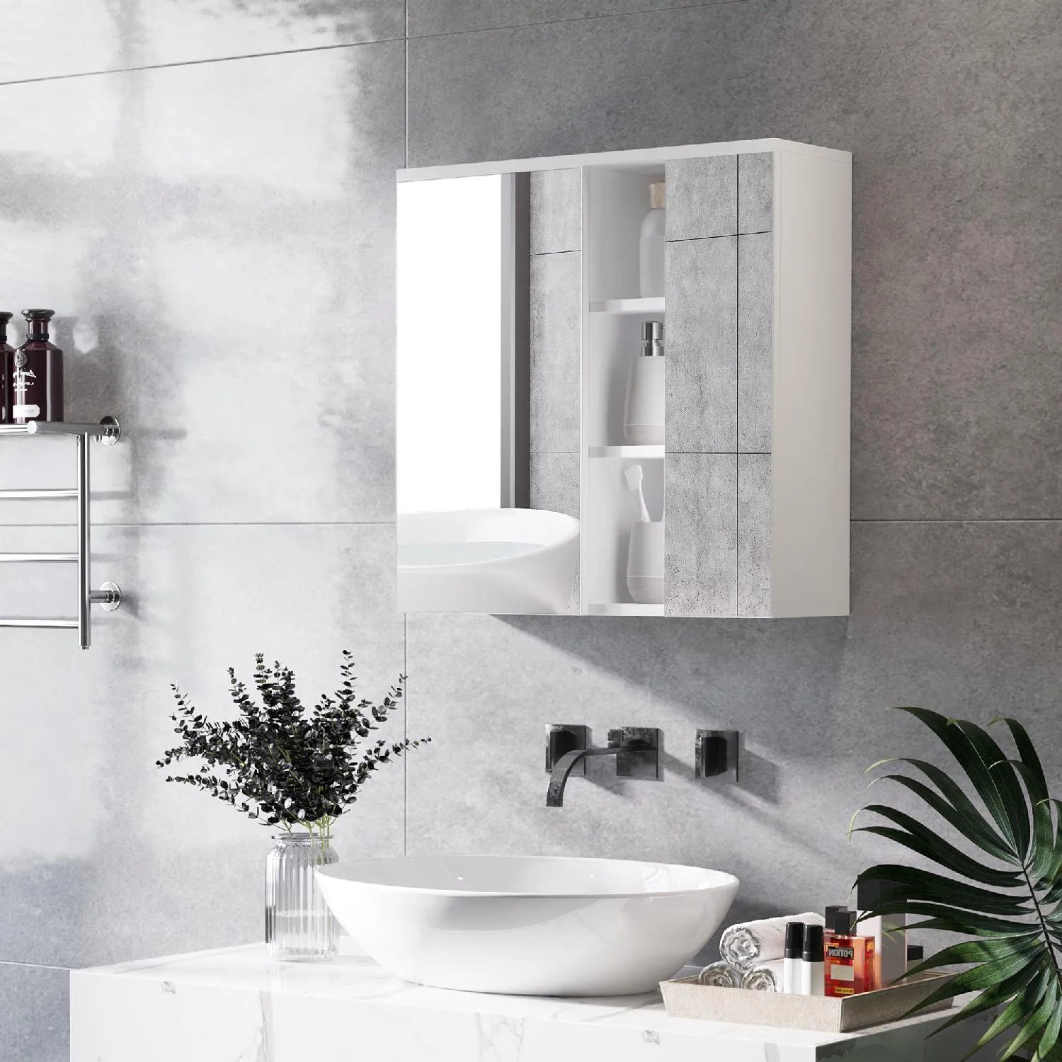 kleankin Mobile Bagno con Mensole e Armadietti Legno Bianco e