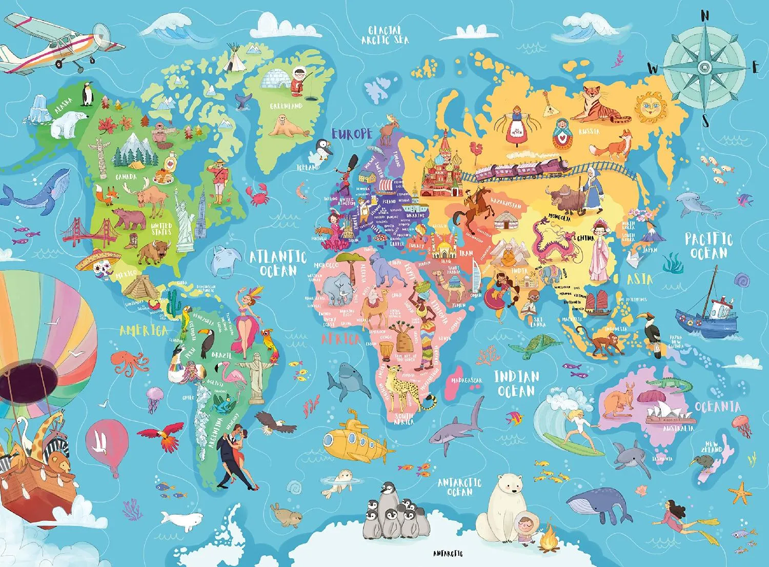 Ravensburger Mappa Del Mondo Puzzle 100 Pezzi per Bambini da 6+ Anni - 13343