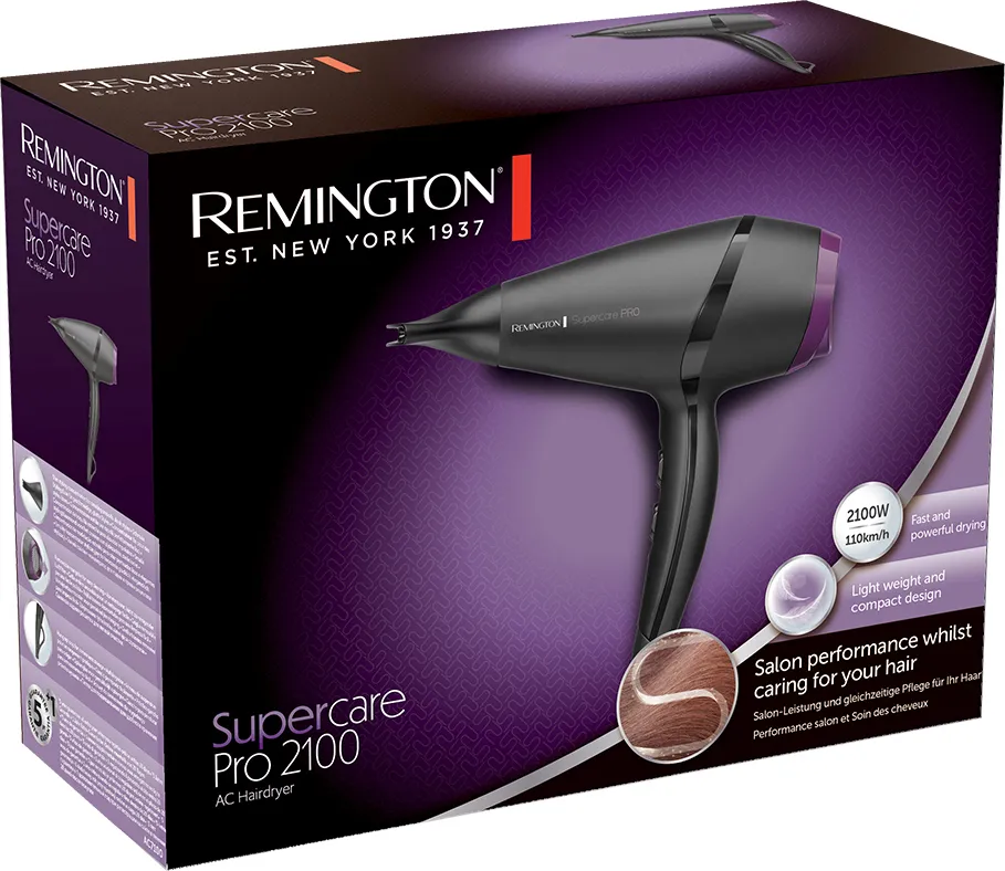 Remington phon ac 7100, potenza 2100w, 2 velocita', colore nero