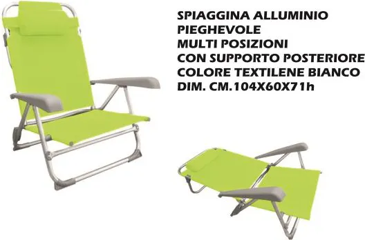 Sal Spiaggina Mare Pieghevole Alluminio con Braccioli Imbottiti e Cuscino  colore Verde - EST0577-20