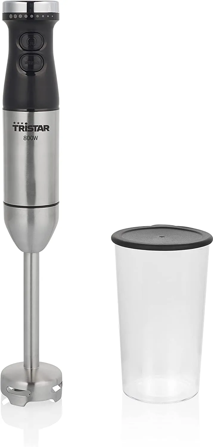 Tristar mx-4839 frullatore a immersione multifunzione 800w con frusta  tritatutto e misurino inox nero