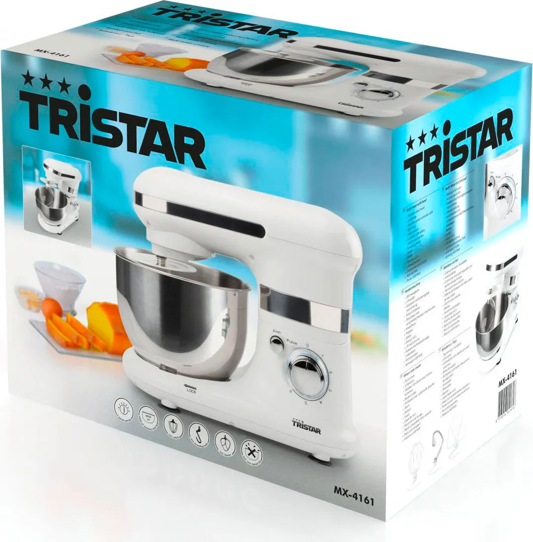 TRISTAR Impastatrice Professionale Capacità Ciotola 4 Litri Potenza 600  Watt 6 Velocità colore Bianco - MX-4161