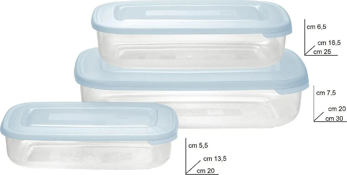 Tontarelli Set 3 contenitori 3-1.88-0.93 Litri Frigo box Plastica per  alimenti Azzurro - 9040572787