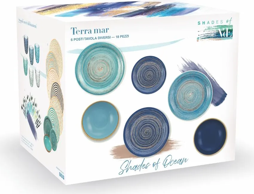 Servizio tavola Shades of Ocean 18 pezzi in gres