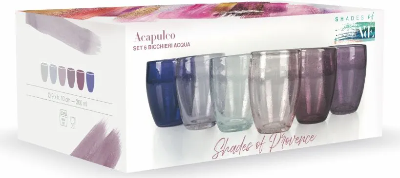 Villa deste Acapulco Set 6 bicchieri acqua in pasta di vetro soffiato 300 ml  Colore Viola - 5910821