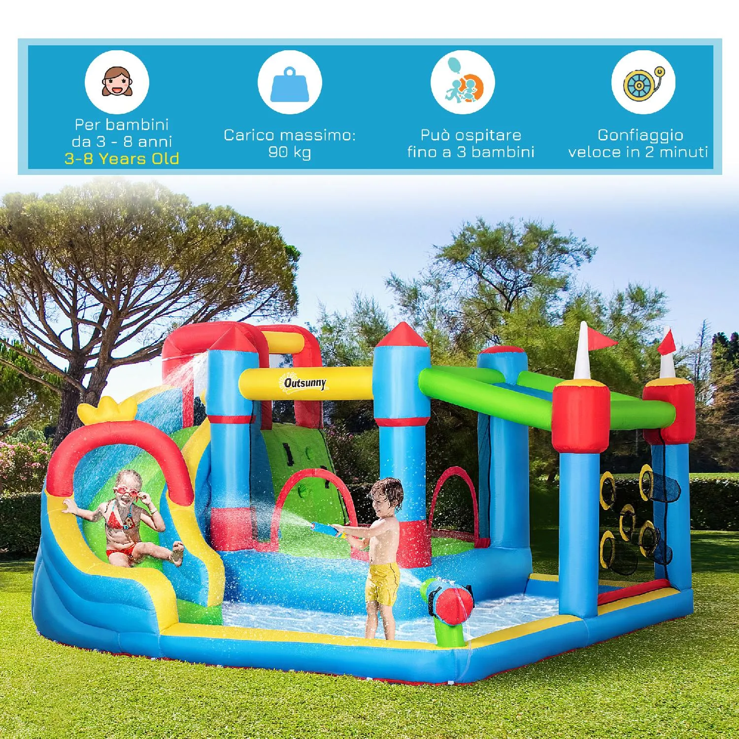 VivaGarden Castello Gonfiabile per Bambini con Scivolo e Piscina Tema Mare  - 342522V95