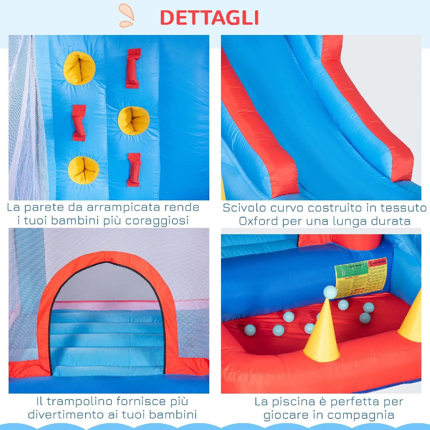 VivaGarden Castello Gonfiabile per Bambini con Scivolo Trampolino Piscina e  Parete da Arrampicata 333x280x210cm