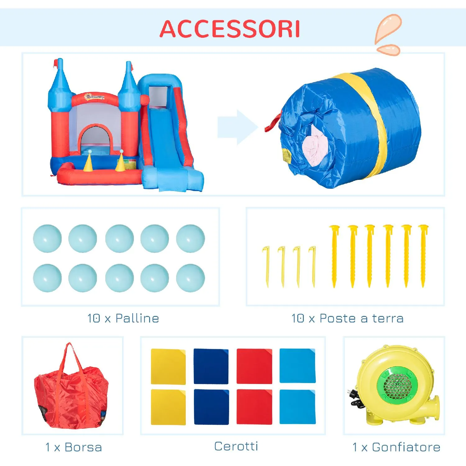 VivaGarden Castello Gonfiabile per Bambini con Scivolo Trampolino Piscina e  Parete da Arrampicata 333x280x210cm