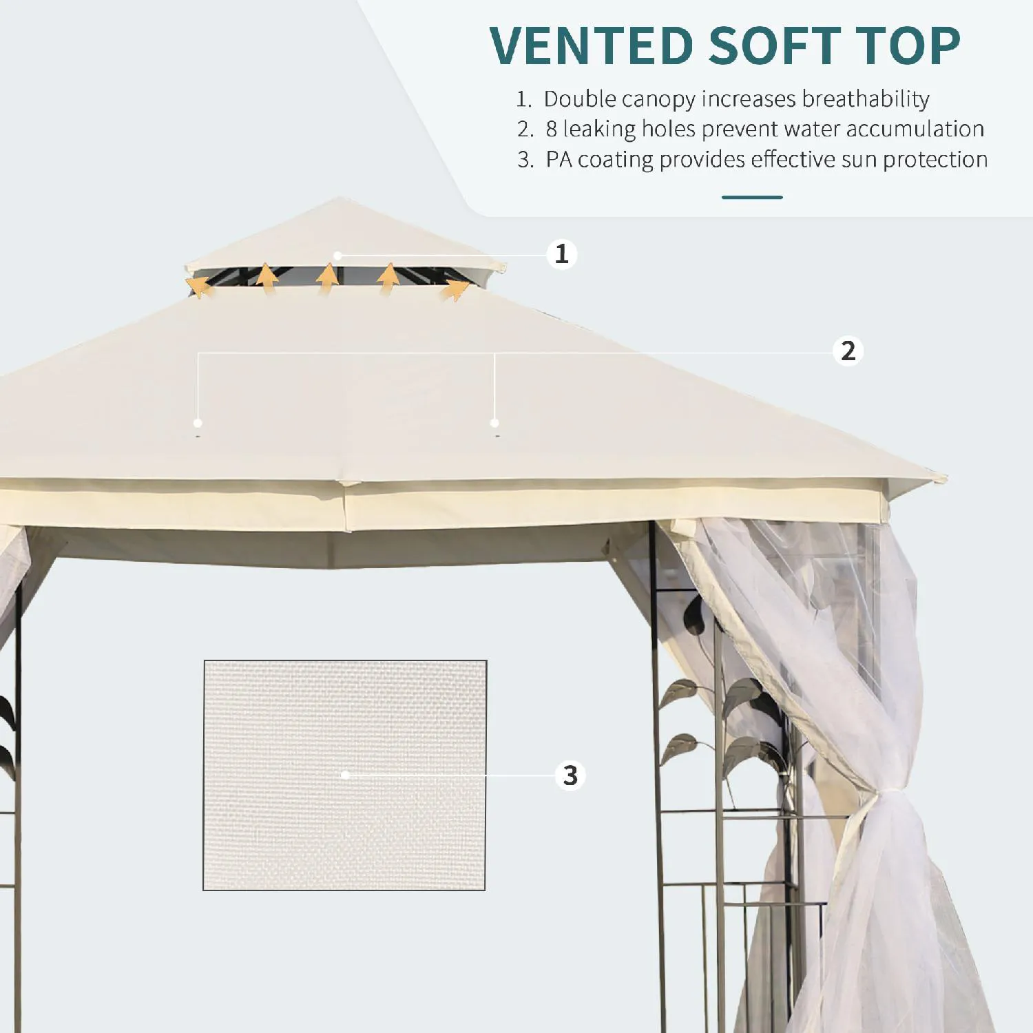 Outsunny Gazebo da Giardino 3x3m con Zanzariera e Tetto a 2 Livelli