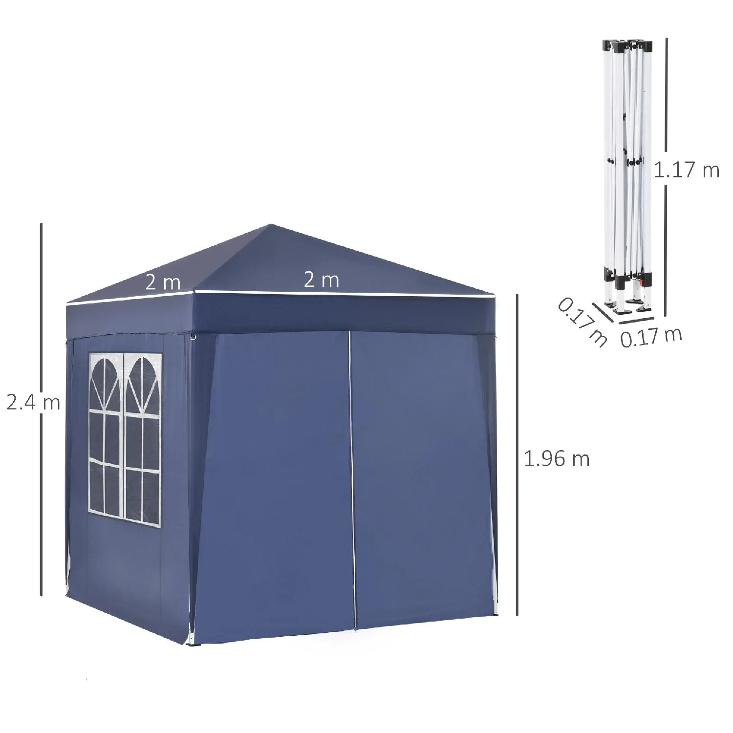 VivaGarden Gazebo Giardino 2x2 mt Pieghevole Pop Up con 4 Pareti Rimovibili  in Poliestere e Acciaio colore Blu - 10VG66BBLU