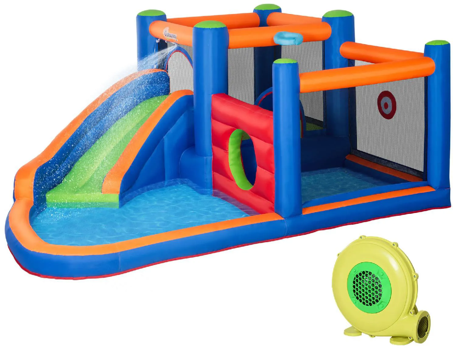 VivaGarden Castello Gonfiabile per Bambini 3-8 Anni con Scivolo Trampolino  e Piscina 380x340x170cm