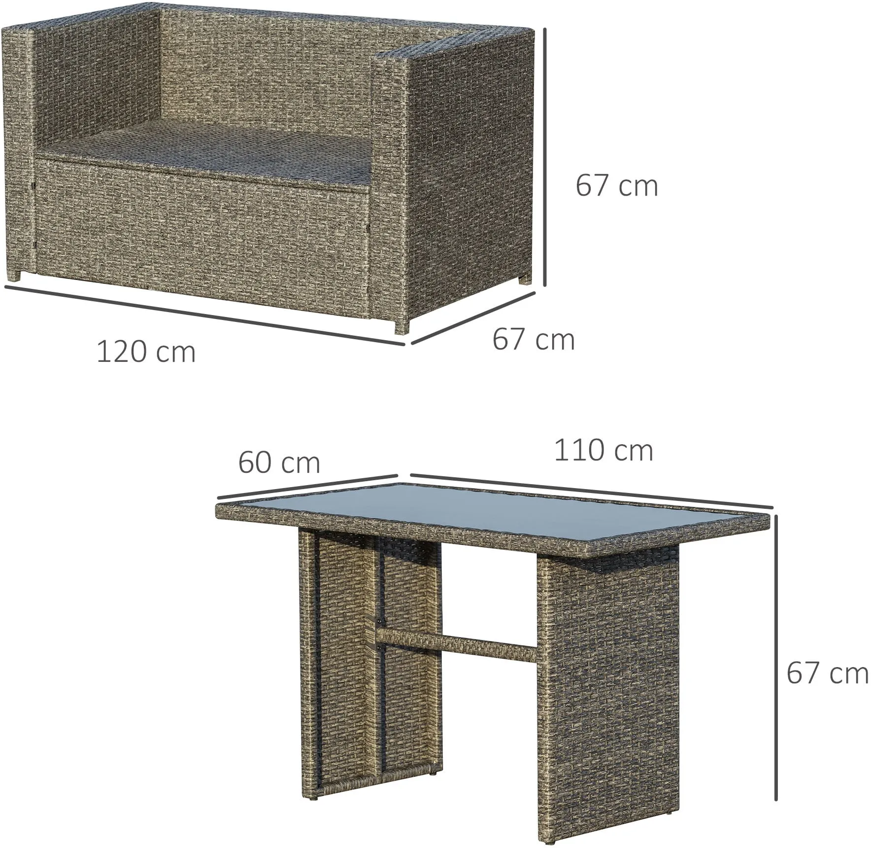 Outsunny Salotto da Giardino Set 3 Pz con 2 Divani da Esterno e 1