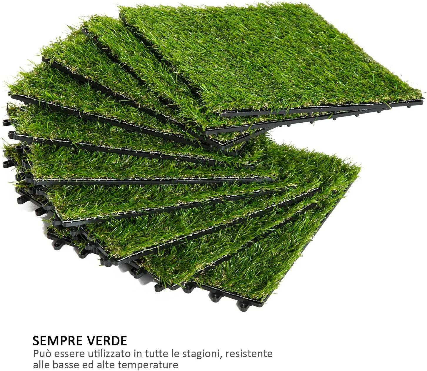 Il numero 1 del risparmio-PRATO SINTETICO PER GIARDINO SET DI 10 PEZZI 30 X  30 CM COLORE VERDE SCURO