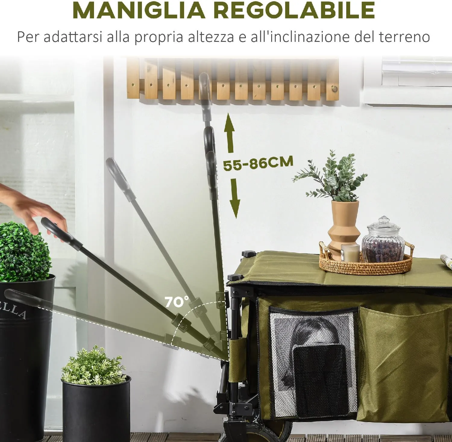 VivaGarden Carrello da Giardino Pieghevole con Maniglia Portata 80 kg 125 x  60 x 99 h - BC807966