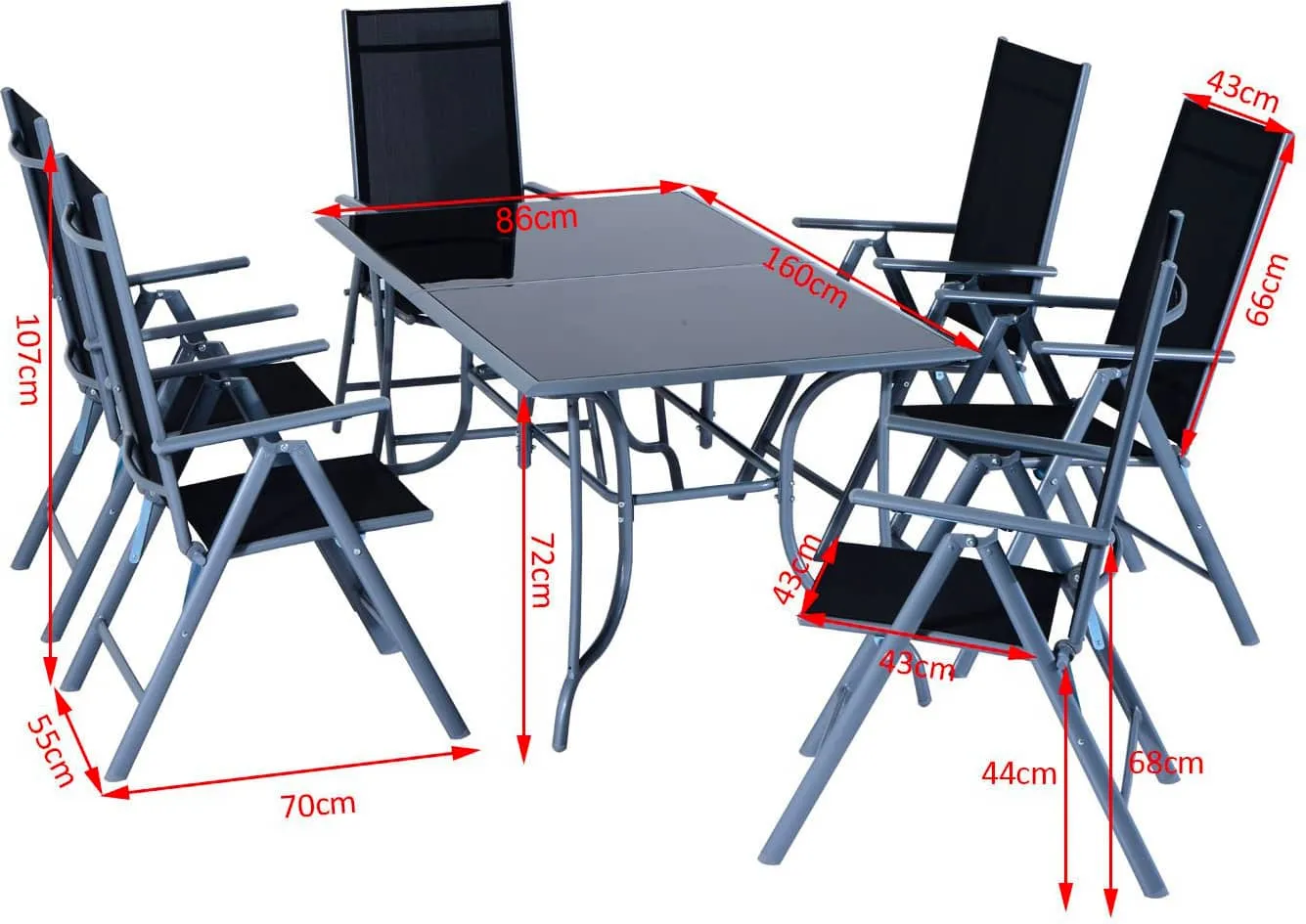 Outsunny Tavolo da Giardino con 6 sedie Pieghevole Set Mobili Giardino e  Esterno in Ferro e Tessuto di Texilene Alluminio