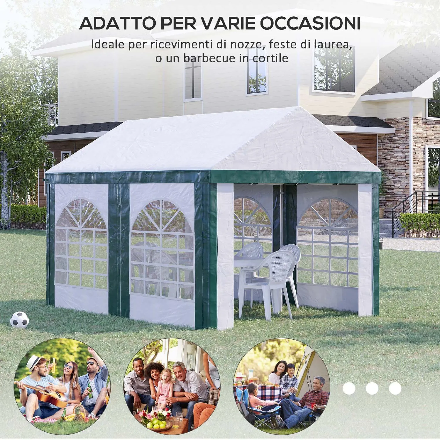 VivaGarden Gazebo Giardino 3x4 mt Tendone da Giardino Portata Massima 12  Persone con Doppio Ingresso Picchetti e Funi Incluse