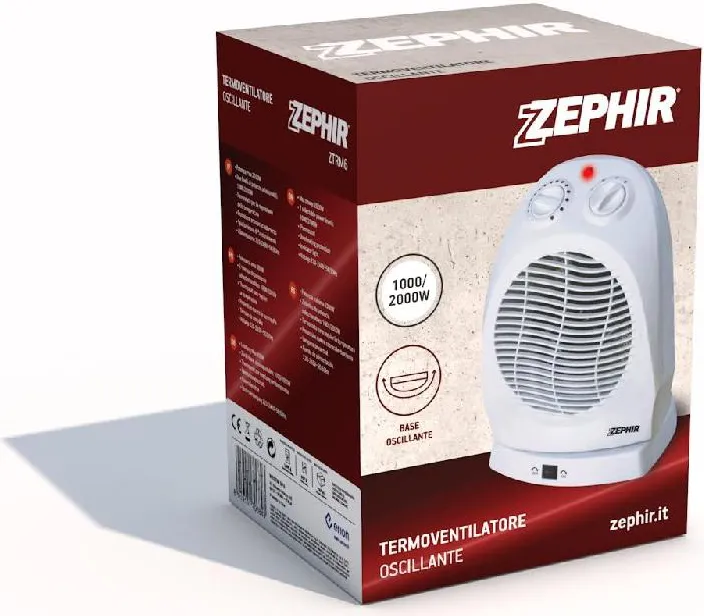 Zephir Termoventilatore Oscillante Stufa elettrica Potenza 2000 Watt  Caldobagno colore Bianco - ZTRM6