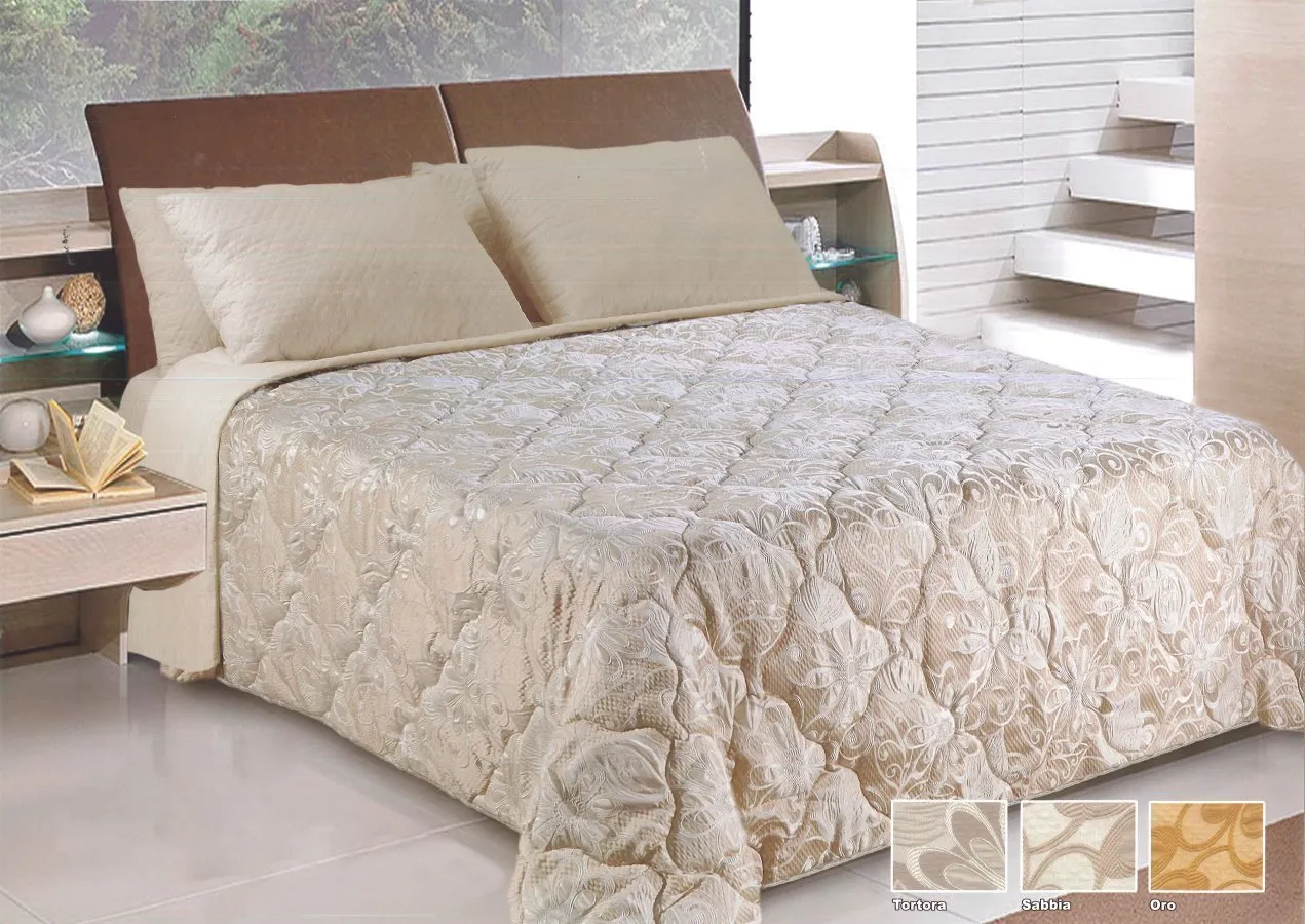 Blanco Raya Copriletto Matrimoniale Trapunta Invernale 260x260 cm Fantasia  Jacquard colore Sabbia - Irene