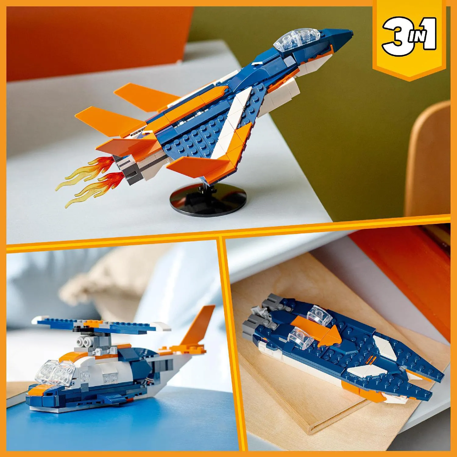 lego Creator 3 in 1 - Jet Supersonico, Elicottero o Motoscafo Costruzioni  per Bambini da 7+ Anni - 31126