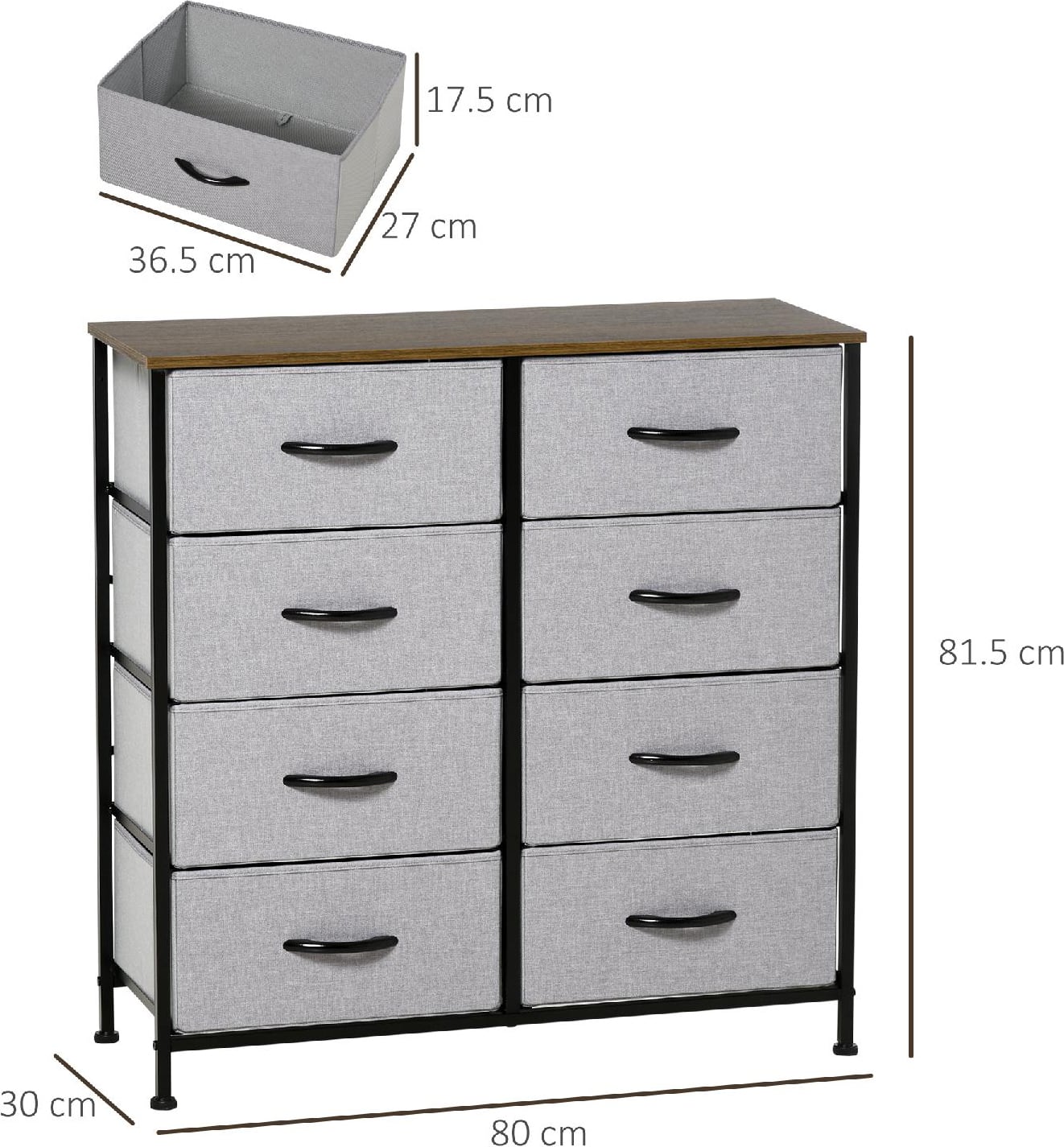 DecHome Cassettiera 8 Cassetti Tessuto Rimovibili Stile Industriale  80x30x81.5cm