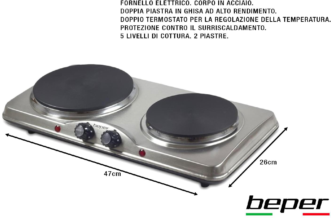 Fornello Elettrico Doppia Piastra 1000+1500 W - BEP90825 Beper