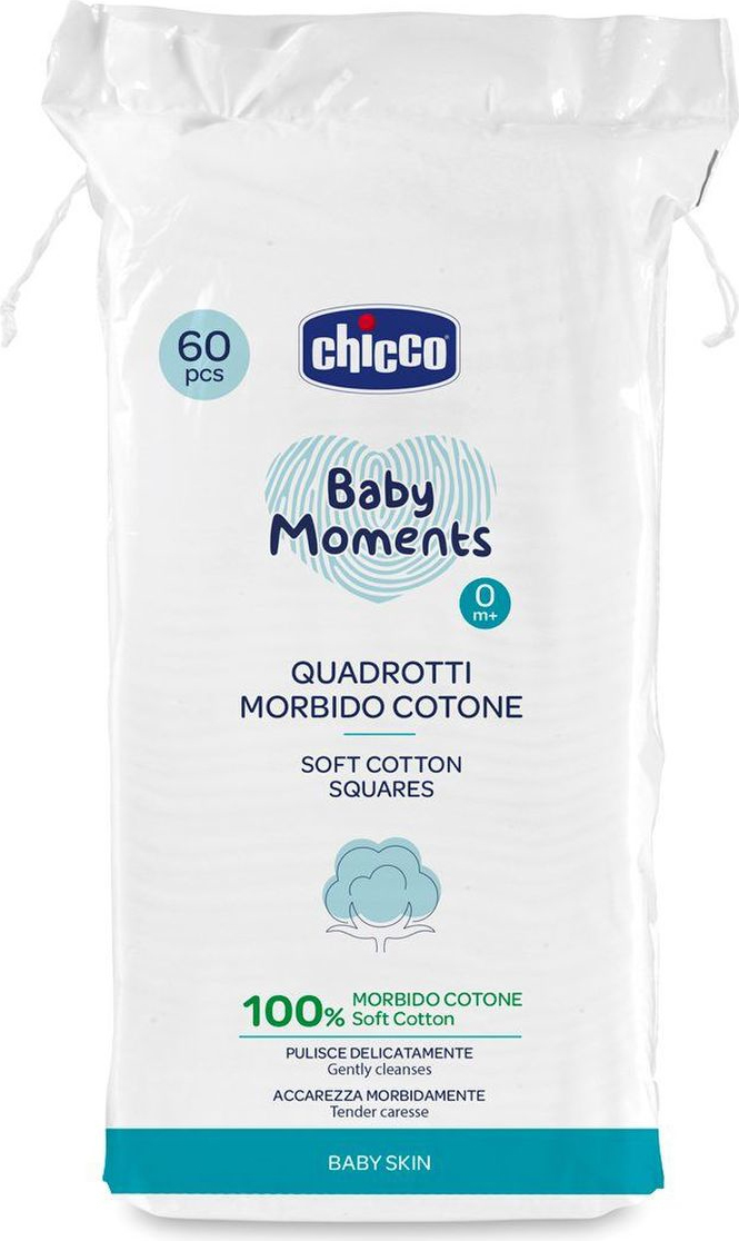 Baby Moments Quadrotti Morbido Cotone per Bambini Set da 60 Pezzi Bianco CHICCO