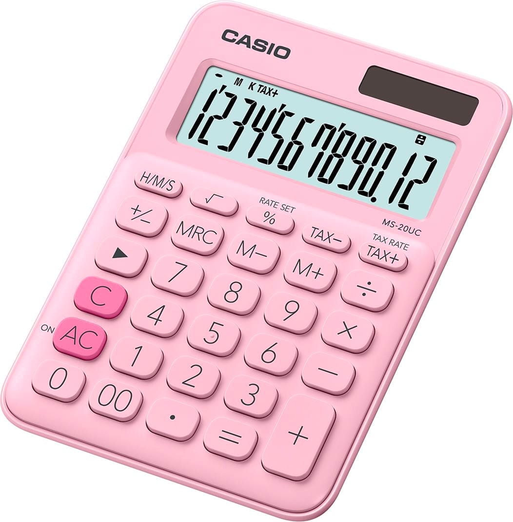 Calcolatrice da Tavolo Casio Display LCD 12 cifre Solare Rosa MS-20UC-PK