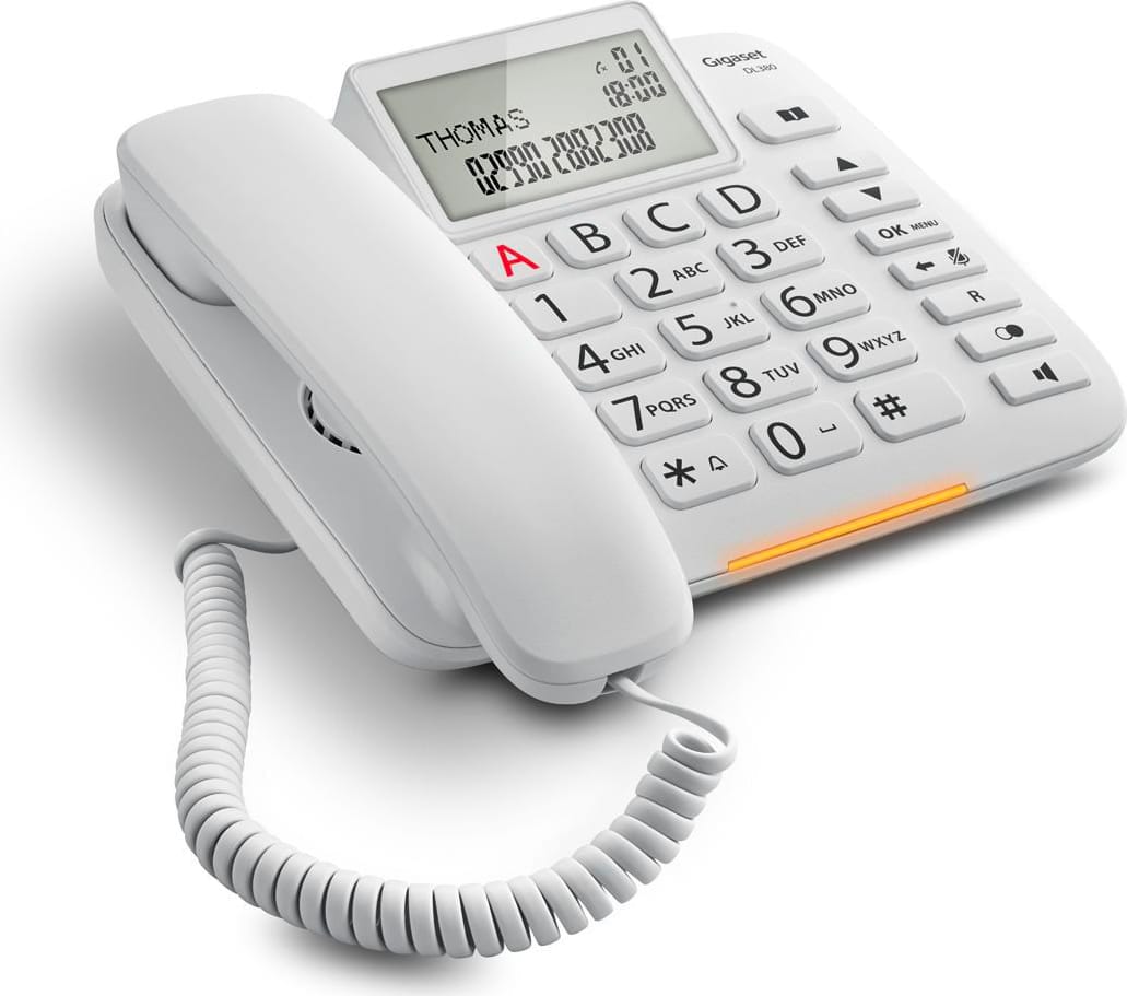 Gigaset Telefono Fisso Vivavoce Display Ampio LED Tasti Grandi Bianco DL380