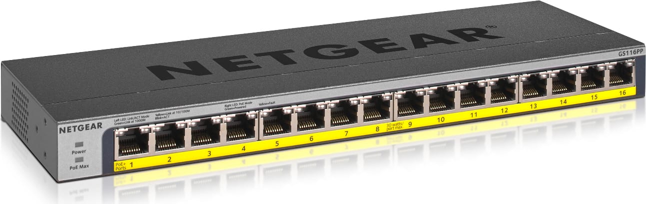 Netgear Switch 16 Porte Gigabit Ethernet Non gestito Poe - GS116PP-100EUS