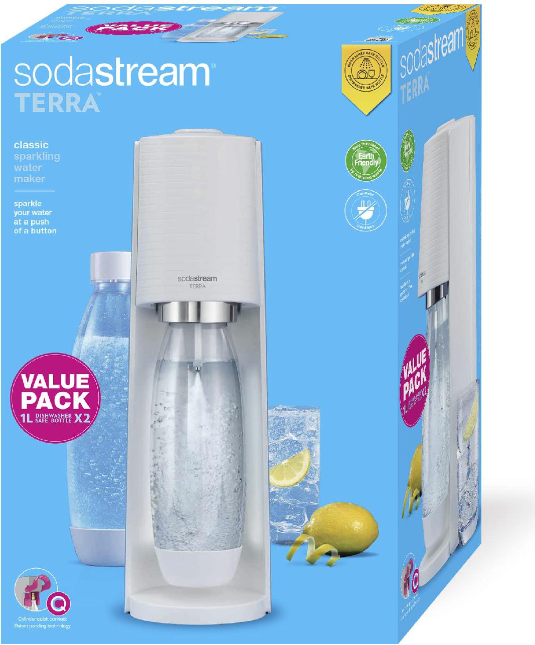 Gasatore acqua Capacità 1 Litro + Bottiglia Bianco TERRAWHPAK Sodastream